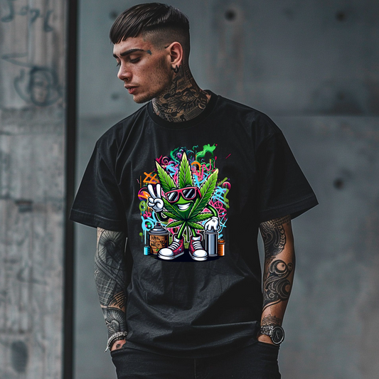 Graffiti Weed Leaf T-Shirt – Street Art Cannabis Graphic Tee